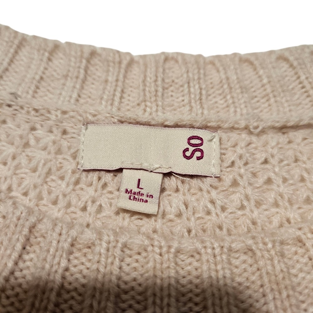 SO Womens Large Baby Pink Crew Neck Long Sleeve‎ Knit Pullover Sweater - Picture 4 of 11